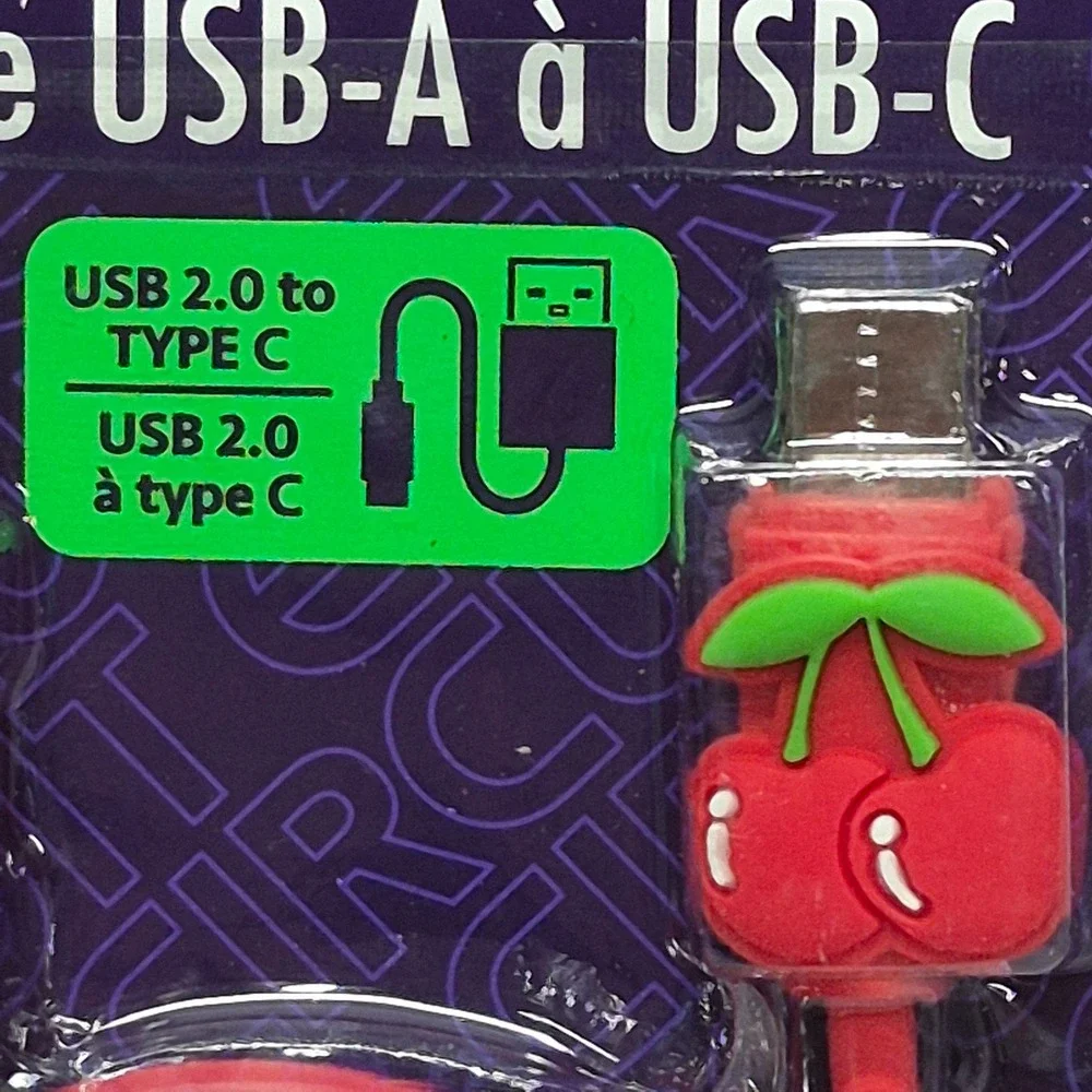 E-Circuit 2PK Red Cherry USB-A to USB-C Charging Data Cable 39in 2.1A High Speed